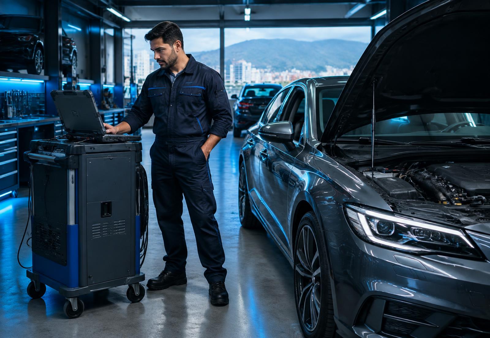 Técnico especializado realizando un diagnóstico automotriz
